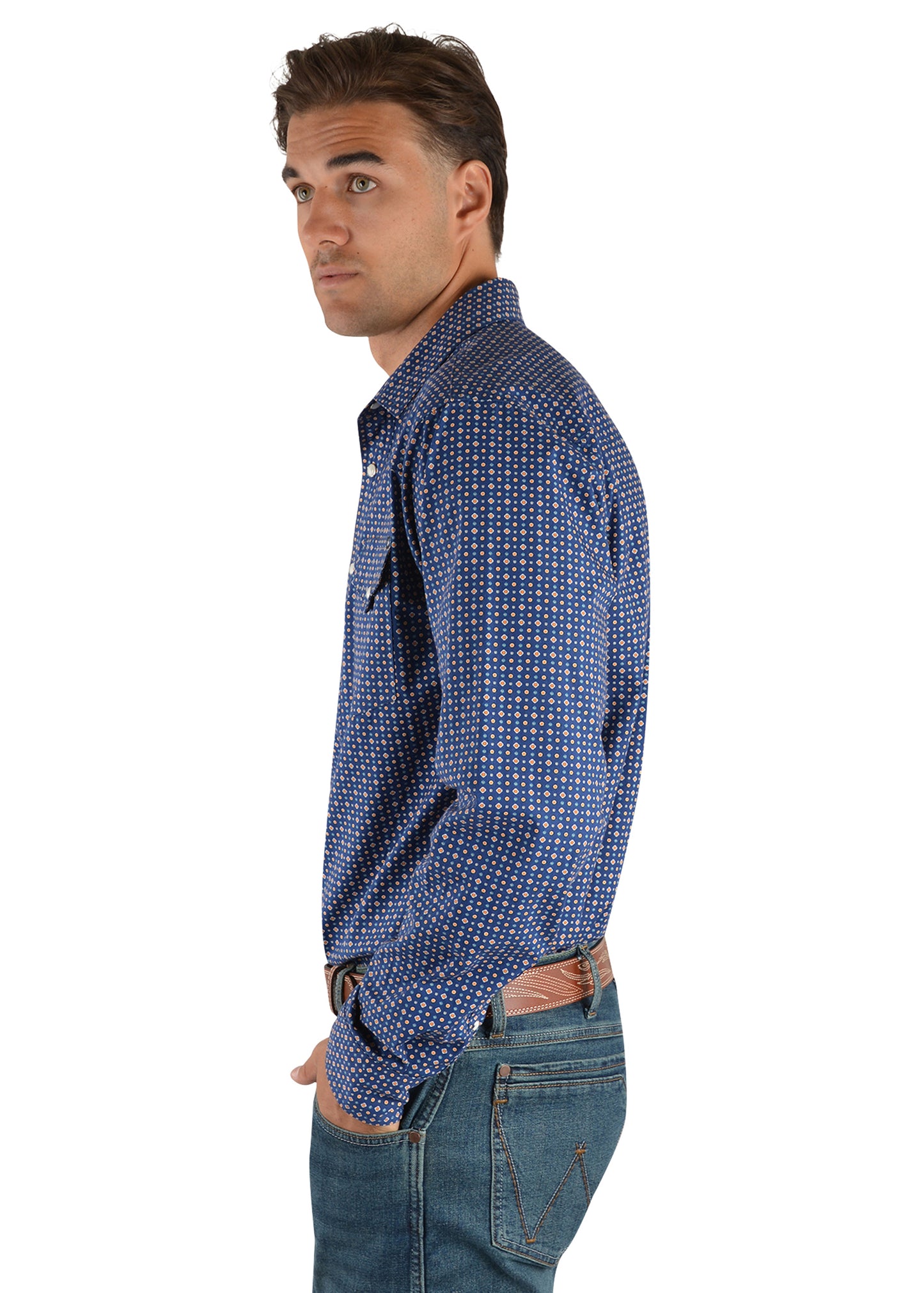 Wrangler Mens Milton Print Western Long Sleeve Shirt - X2S1111805