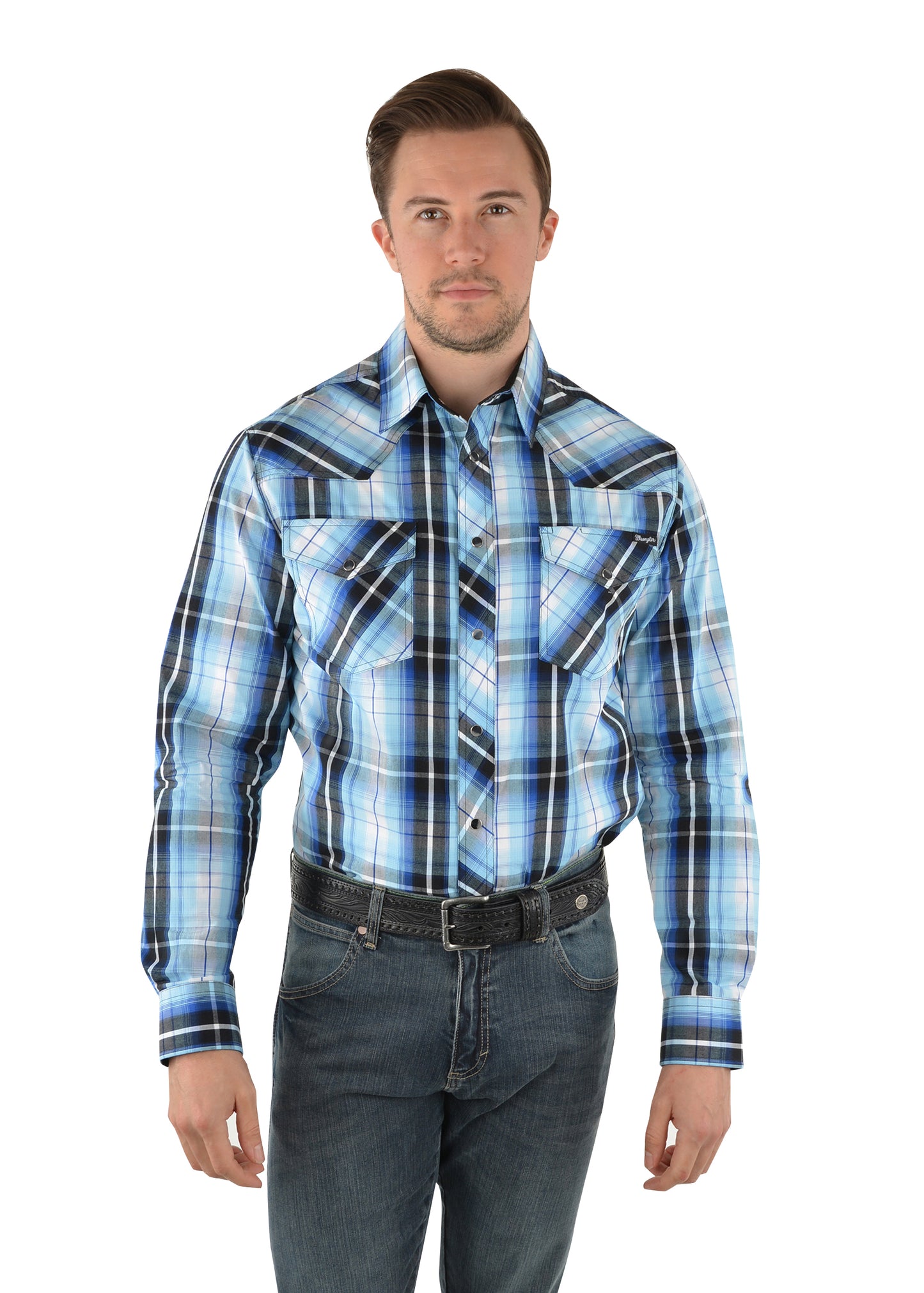Wrangler USA Mens Jason Check Logo L/S Western Shirt - X3W1111900