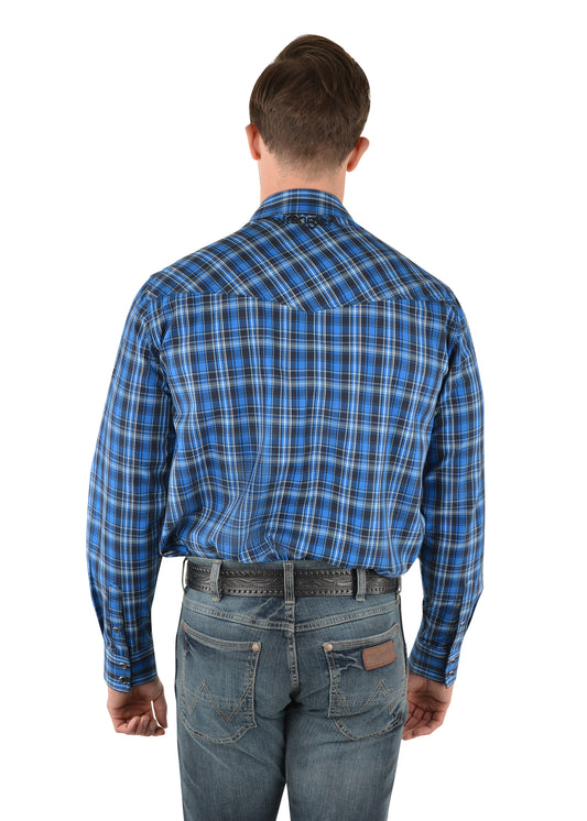 Wrangler Mens Ash Check Logo Western L/S Shirt - Royal/Black - X3W1111901