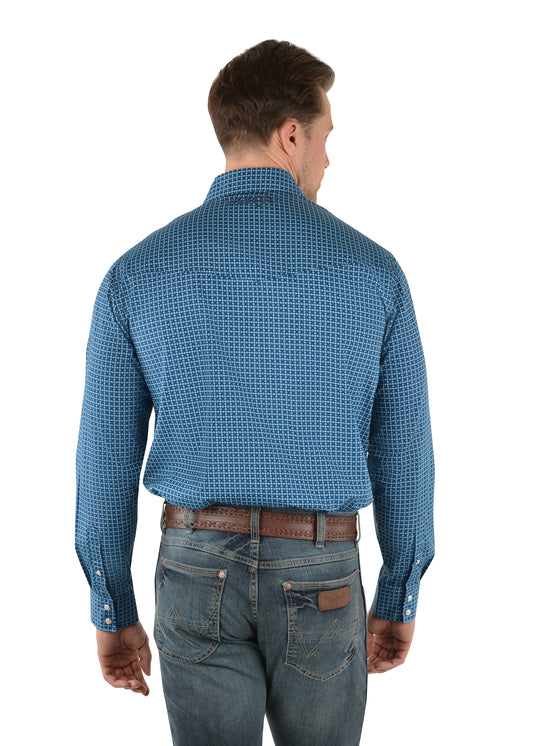 Wrangler Mens Smith Print Western L/S Shirt - Navy - X3W1111907