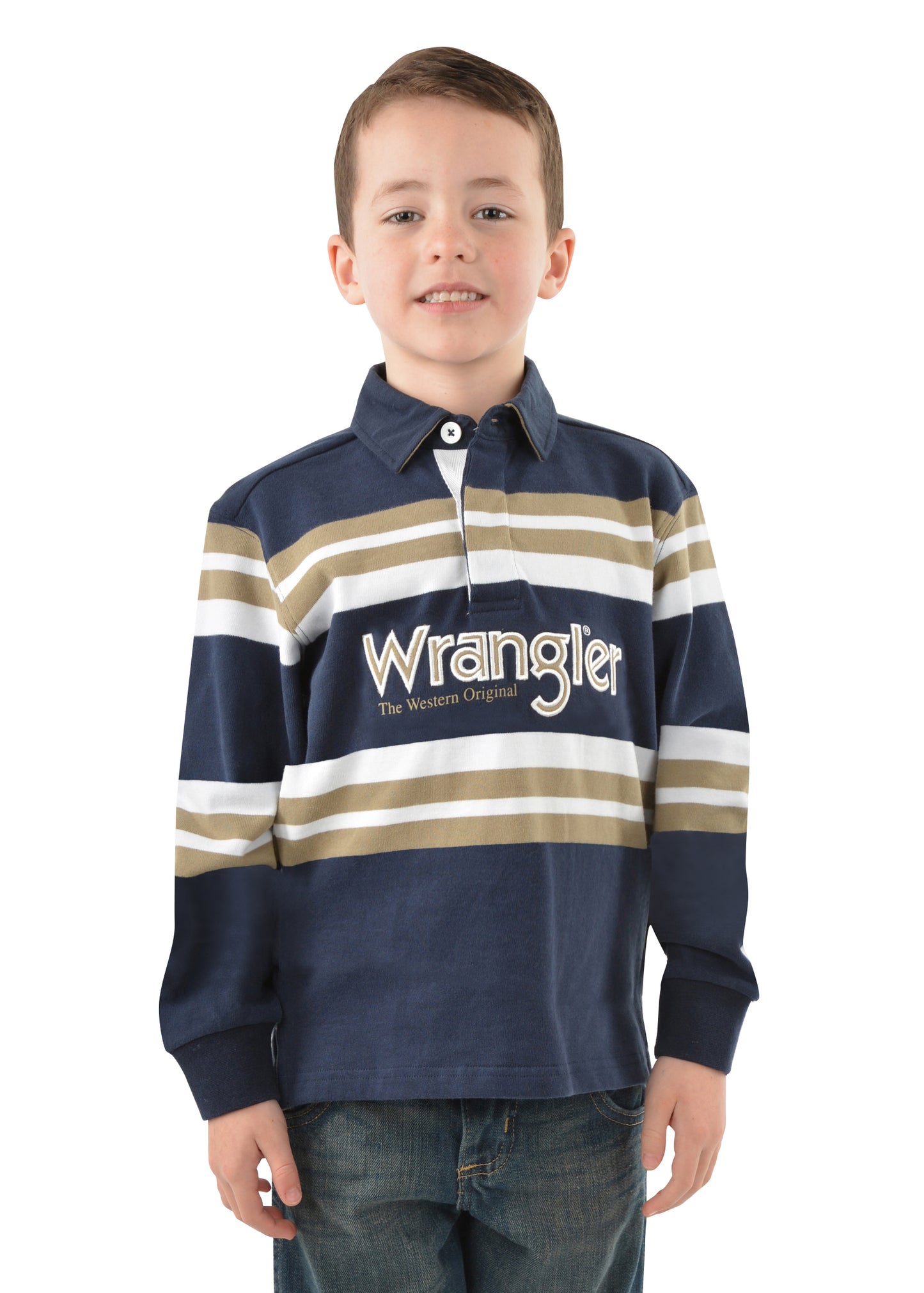 Wrangler Boys Atkinson Stripe Rugby - Navy/Tan