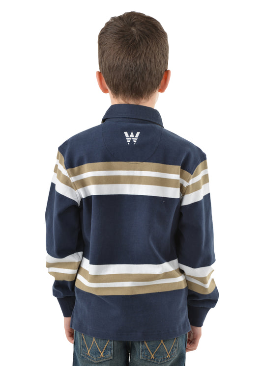 Wrangler Boys Atkinson Stripe Rugby - Navy/Tan