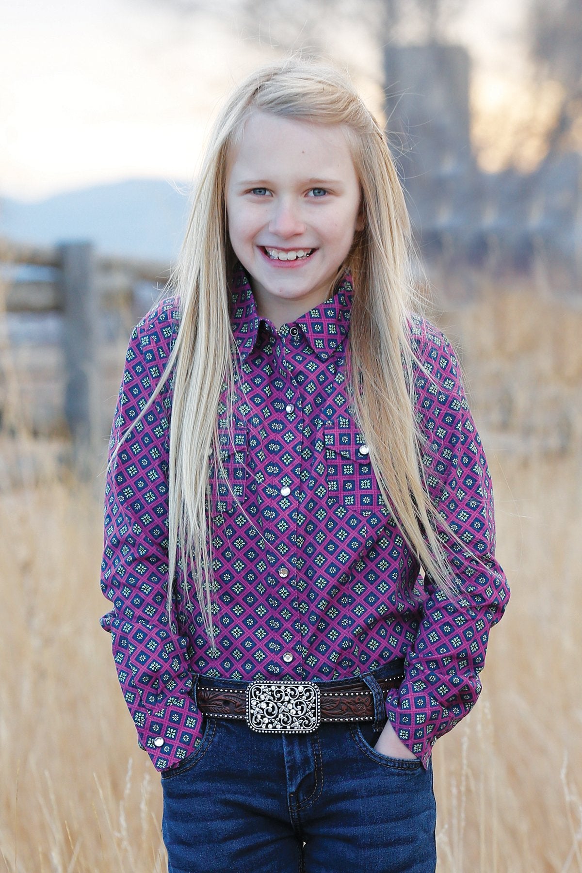 Cruel Girl Girls Print Snap Front Western L/S Shirt