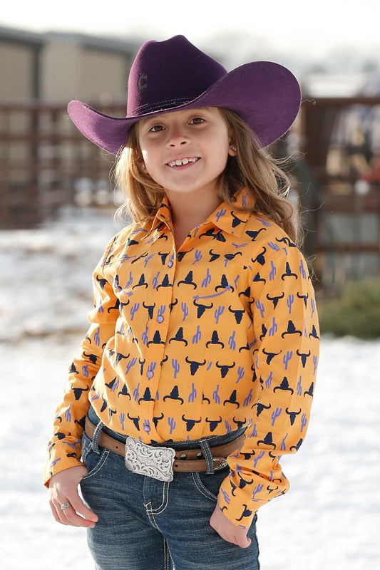 Cruel Girl Girls Steer Head Print Western Shirt - Gold - CTW3370011