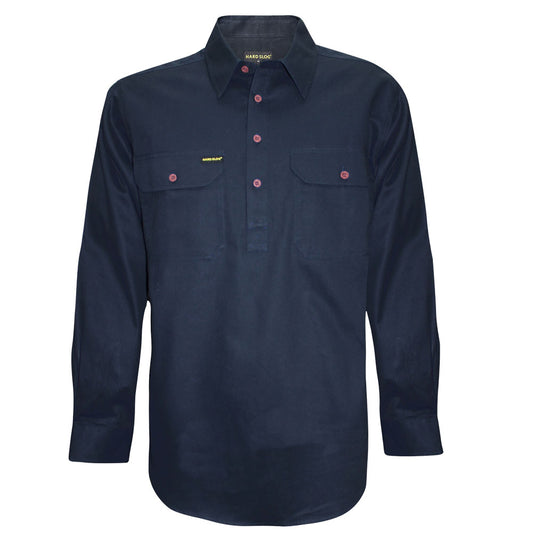 Hard Slog Mens H/Plkt L/S Shirt - Dark Navy - HCP1101002