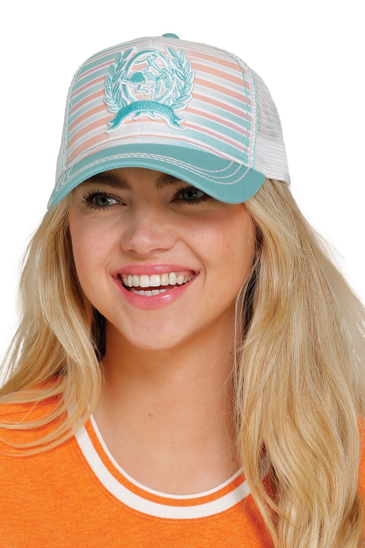 Cinch Ladies Turquoise/ White Striped Cinch Cap - MHC7874030