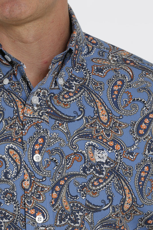 Cinch Mens Paisley Print L/S Shirt - Blue/White/Orange - MTW1105333 - On Sale