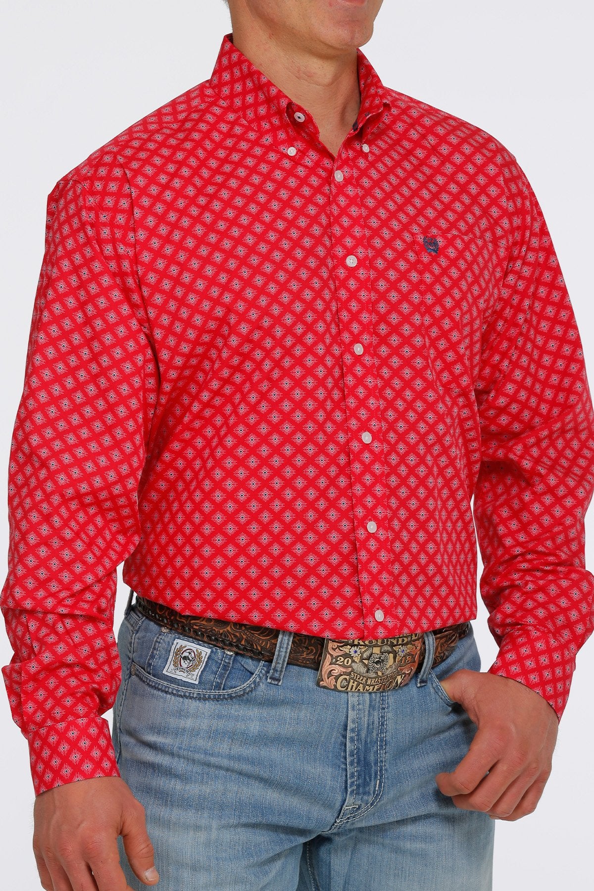 Cinch Red Diamond Print L/S Shirt - MTW1105398