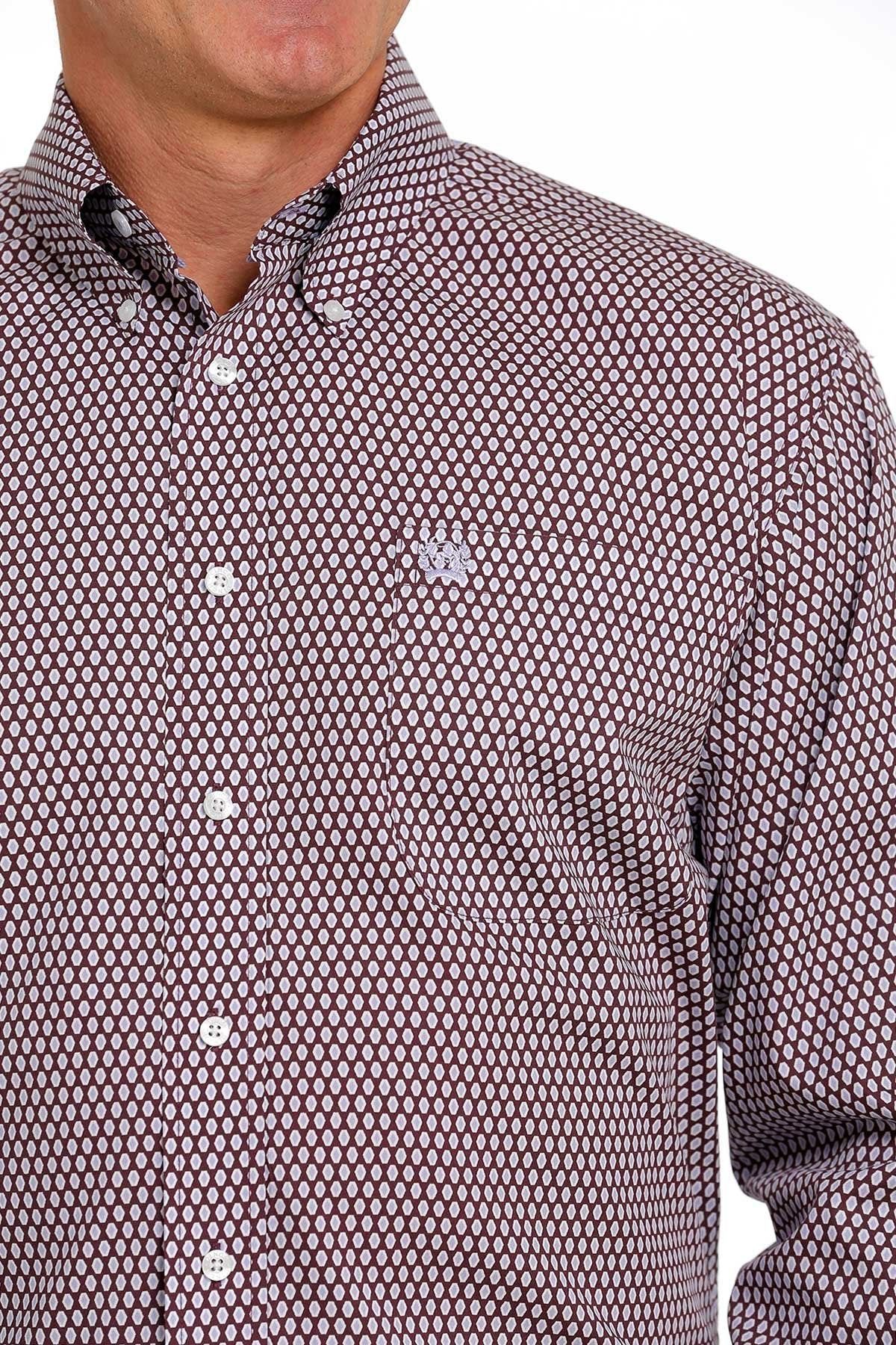 Cinch Mens Geometric Print Button Down Western L/S Shirt - Purple - MTW1105482