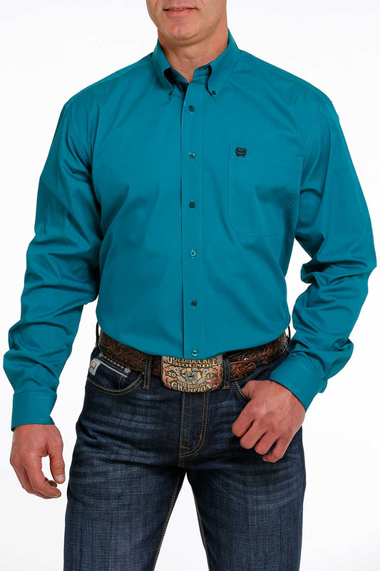 Cinch Mens Solid Buttoned Down Western L/S Shirt - Teal - MTW1105497