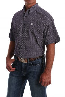 CINCH MEN'S SHORT SLEEVE PURPLE AND WHITE GEOMETRIC PRINT BUTTON-DOWN WESTERN SHIRT - MTW1111344