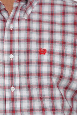 Cinch Mens White Plaid Print L/S Shirt - MTW1105395