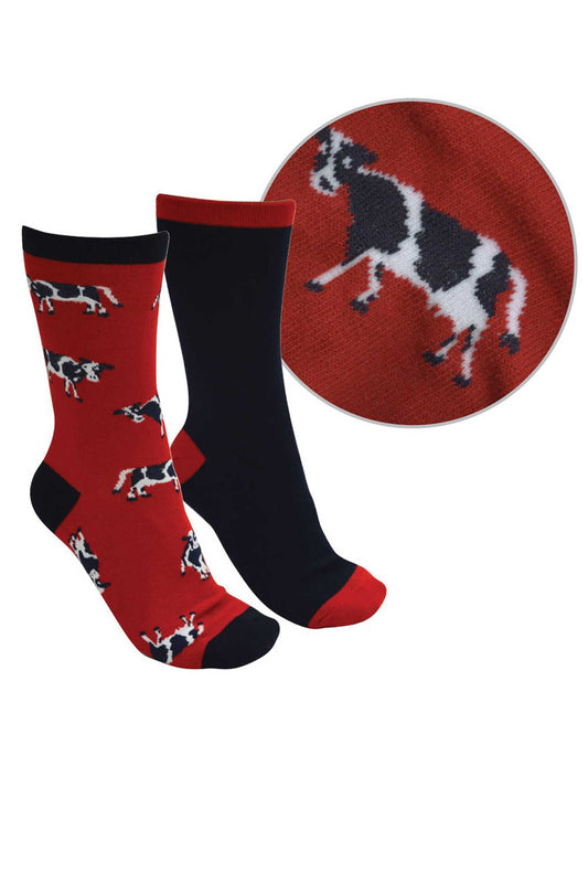 Thomas Cook Kids Farmyard Socks- Twin Pack -  Red/Navy - Cow - TCP7908SOC