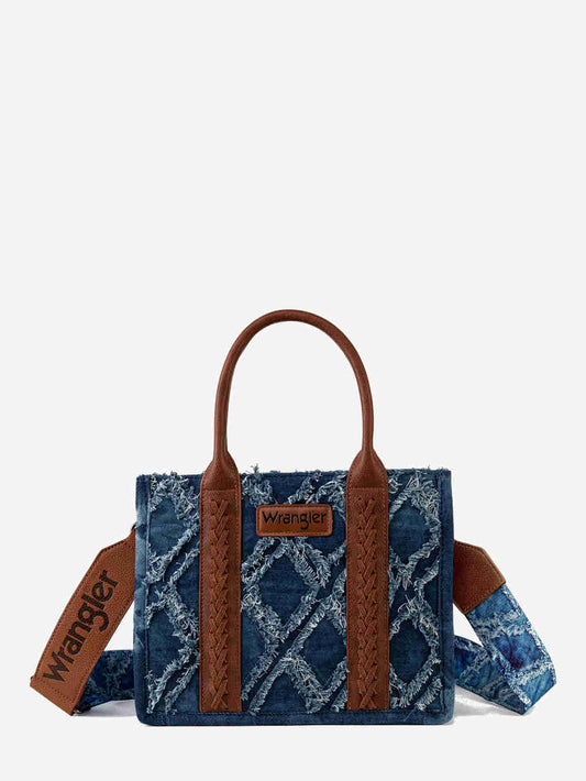 Wrangler Denim Frayed Fringe Small Crossbody Canvas Tote - Jean - WG22028120SJN