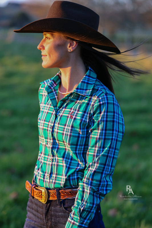 Lime & Soda Ivy L/S Shirt - Green and Navy Plaid