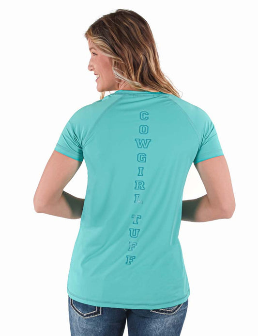Cowgirl Tuff Ladies Breathe Instant Cooling UPF S/S Raglan Baseball Tee - Turquoise