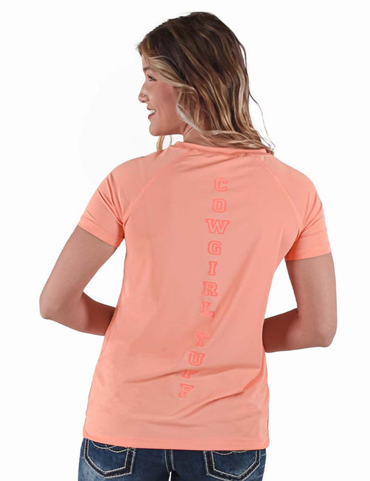 Cowgirl Tuff Ladies Breathe Instant Cooling UPF S/S Raglan Baseball Tee - Coral