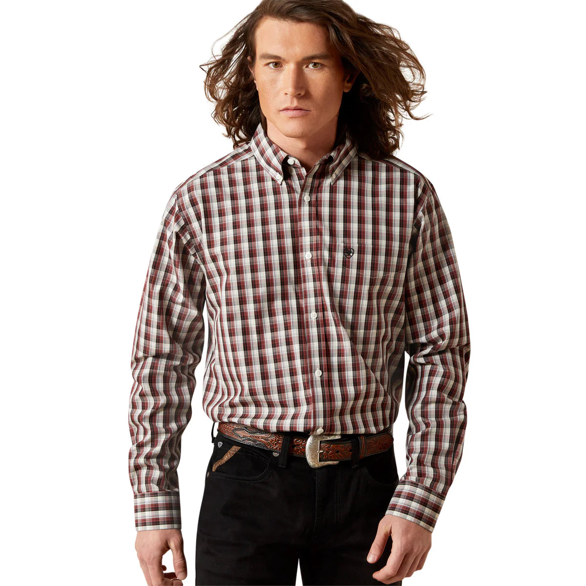 Ariat Mens Wrinkle Free Atlas Fitted L/S Shirt - Brown - 10065777
