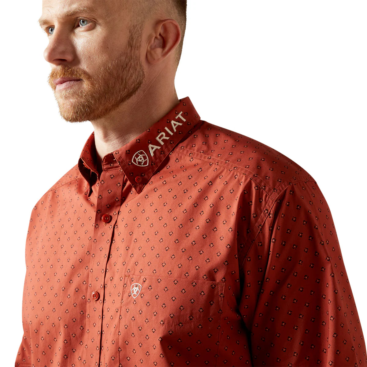 Ariat Mens Team Porter L/S Shirt - 10065813 - Brick Red/Beige