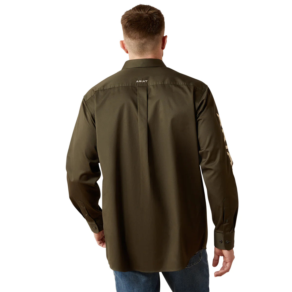 Ariat Mens Team Logo Twill L/S Shirt - Olive/Khaki - 10065845
