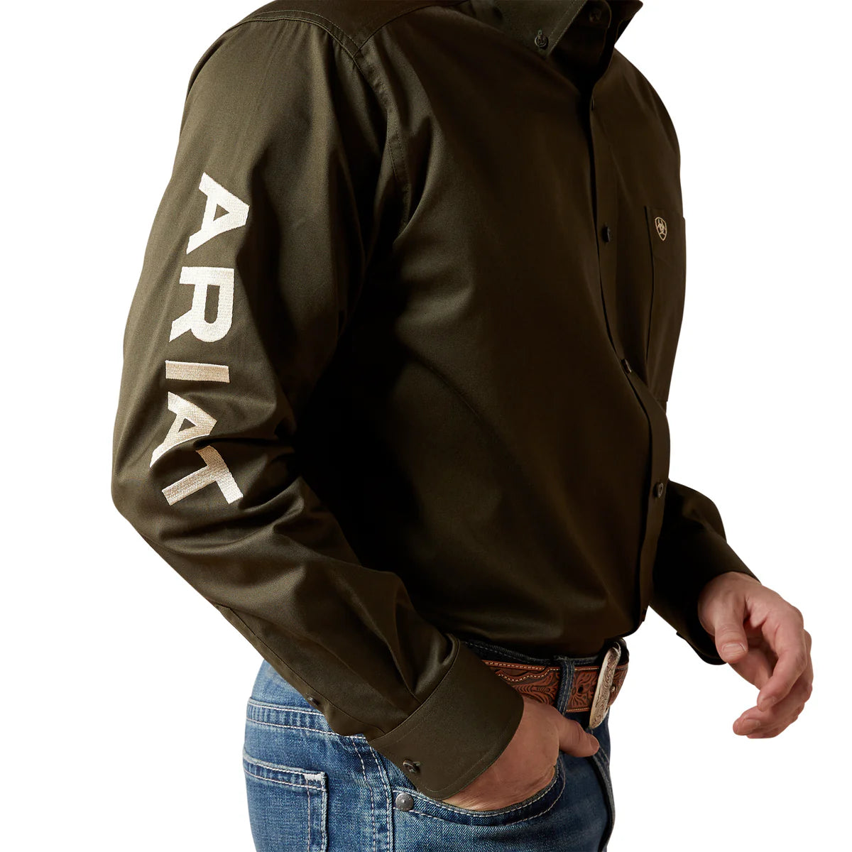 Ariat Mens Team Logo Twill L/S Shirt - Olive/Khaki - 10065845