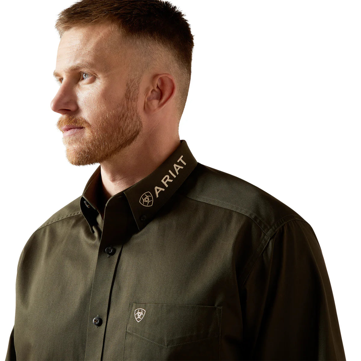 Ariat Mens Team Logo Twill L/S Shirt - Olive/Khaki - 10065845