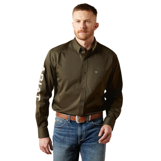 Ariat Mens Team Logo Twill L/S Shirt - Olive/Khaki - 10065845