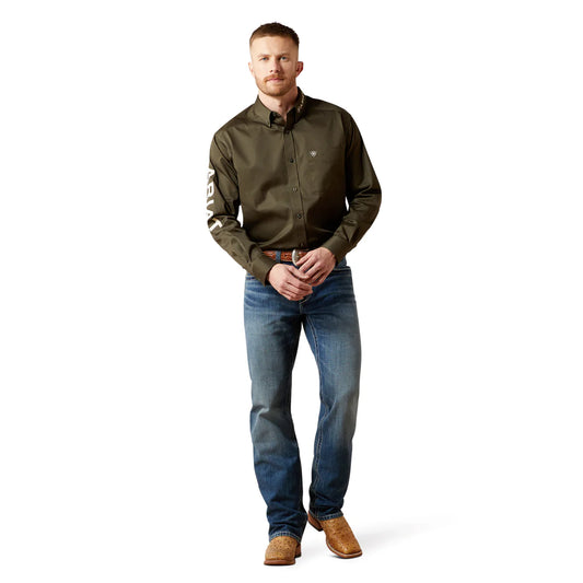 Ariat Mens Team Logo Twill L/S Shirt - Olive/Khaki - 10065845