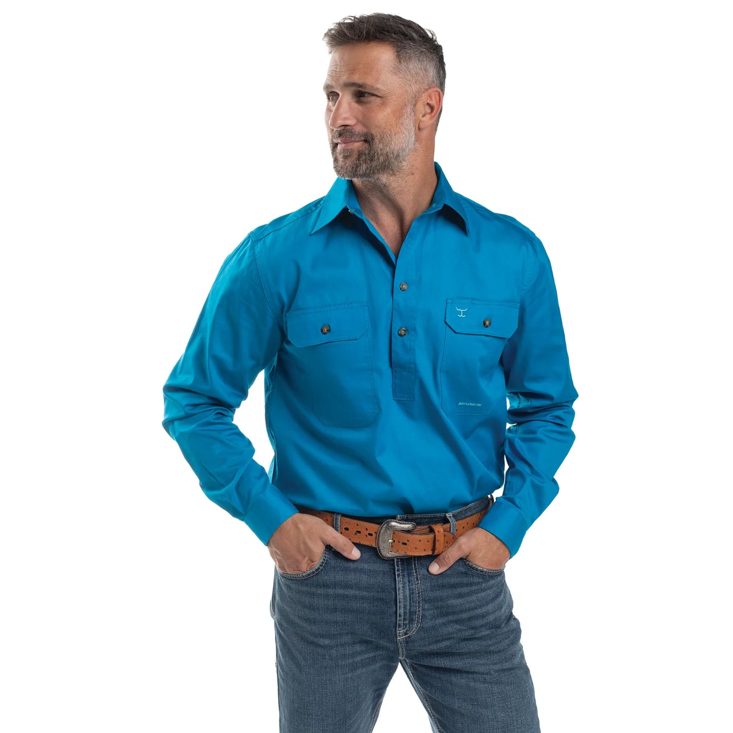 Just Country Mens 1/2 Button L/S Shirt - Blue Jewel - 10101BJL