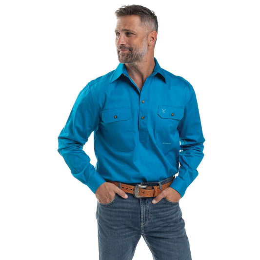 Just Country Mens 1/2 Button L/S Shirt - Blue Jewel - 10101BJL