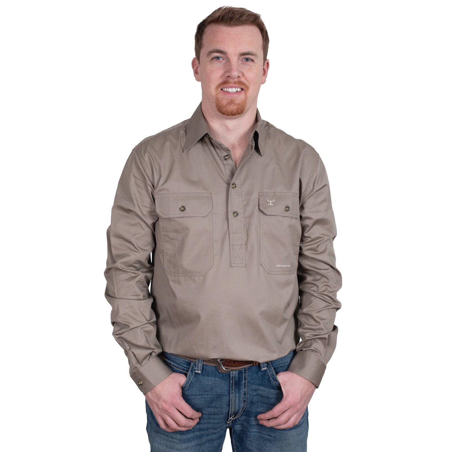 Just Country Mens 1/2 Button L/S Shirt - Brown - 10101BWN