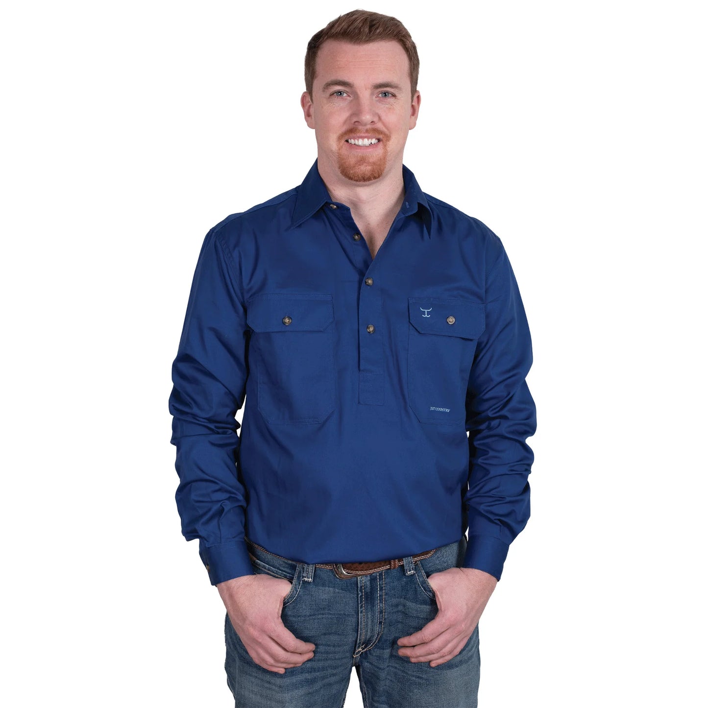 Just Country Mens 1/2 Button L/S Shirt - Cobalt - 10101CBT