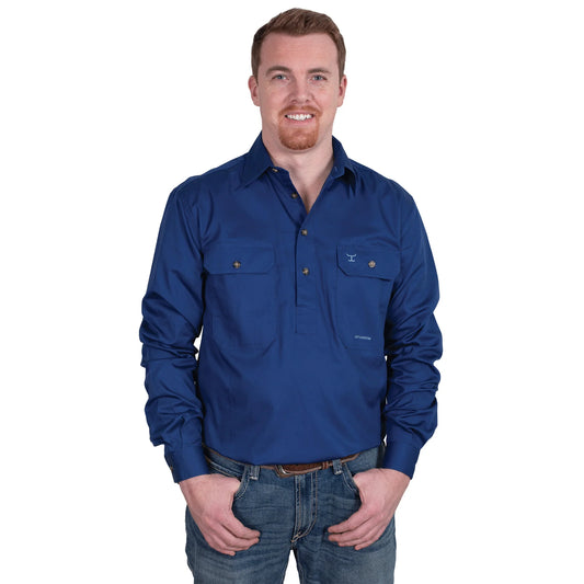 Just Country Mens 1/2 Button L/S Shirt - Cobalt - 10101CBT