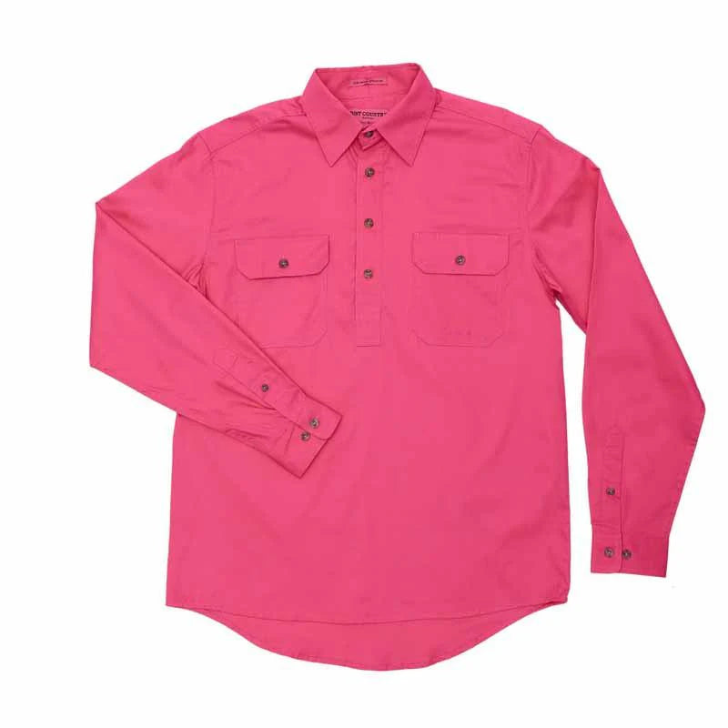 Just Country Mens 1/2 Button L/S Shirt - Hot Pink - 10101HPK