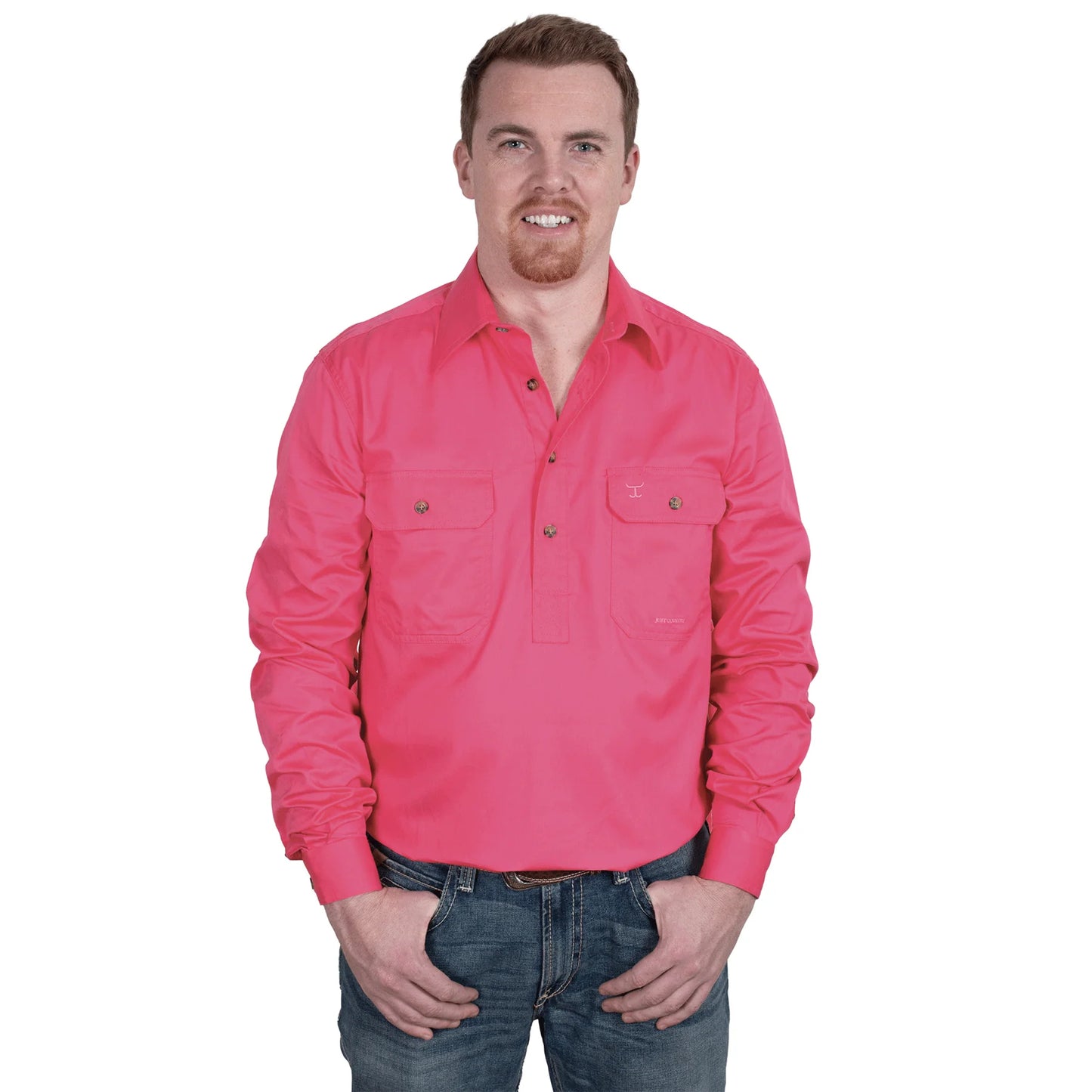 Just Country Mens 1/2 Button L/S Shirt - Hot Pink - 10101HPK