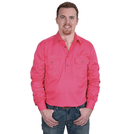 Just Country Mens 1/2 Button L/S Shirt - Hot Pink - 10101HPK