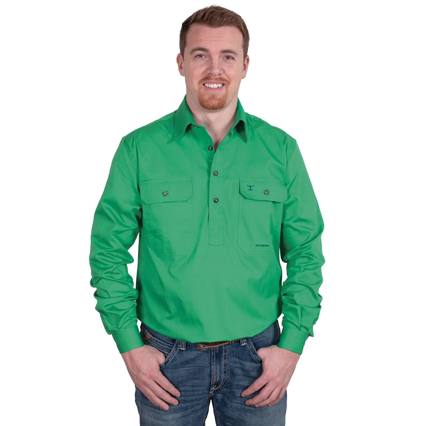 Just Country Mens 1/2 Button L/S Shirt - Ivy Green - 10101IVY