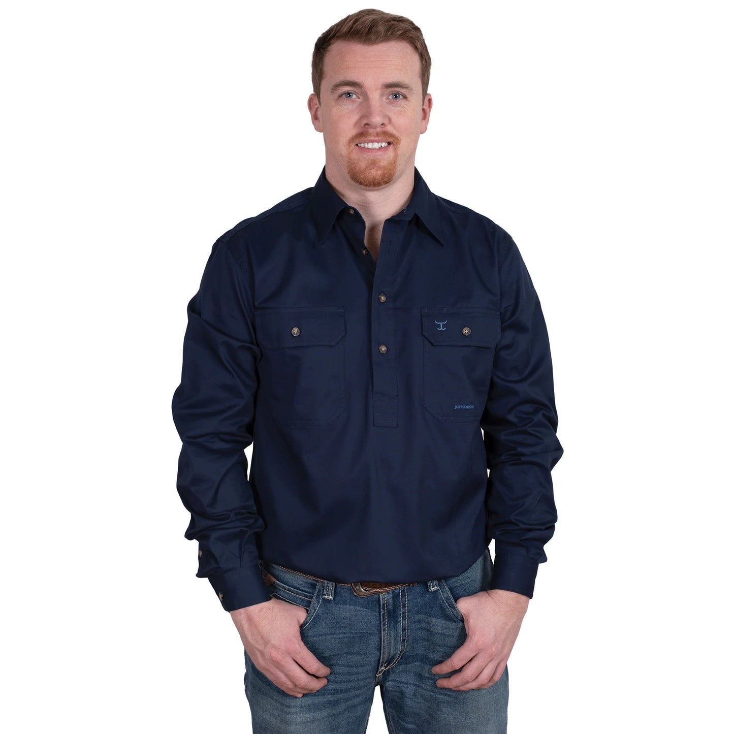 Just Country Mens 1/2 Button L/S Shirt - Navy - 10101NVY