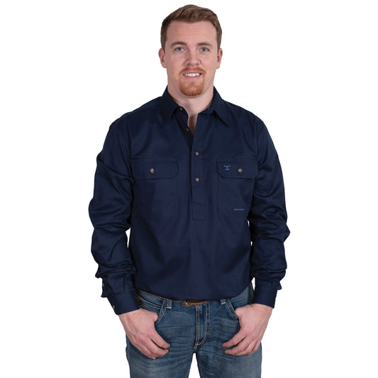 Just Country Mens 1/2 Button L/S Shirt - Navy - 10101NVY