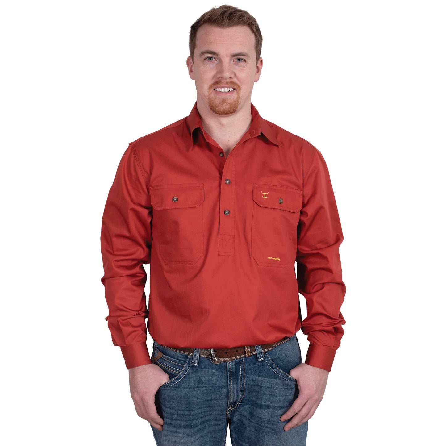 Just Country Mens 1/2 Button L/S Shirt - Rust - 10101RST