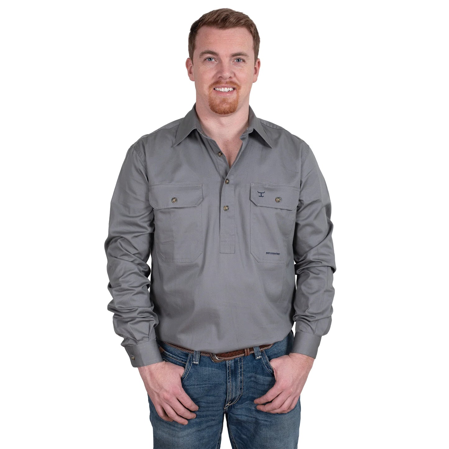 Just Country Mens 1/2 Button L/S Shirt - Steel Grey - 10101STG