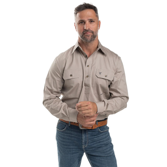 Just Country Mens 1/2 Button L/S Shirt - Stone - 10101STN