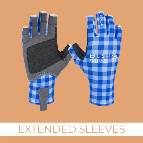 Bush Mits Hamilton Blue Gingham UPF 50+ Sun Protection Gloves