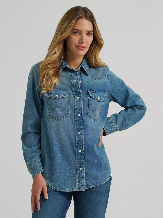 Wrangler Ladies Tinted Denim L/S Shirt - 112373723