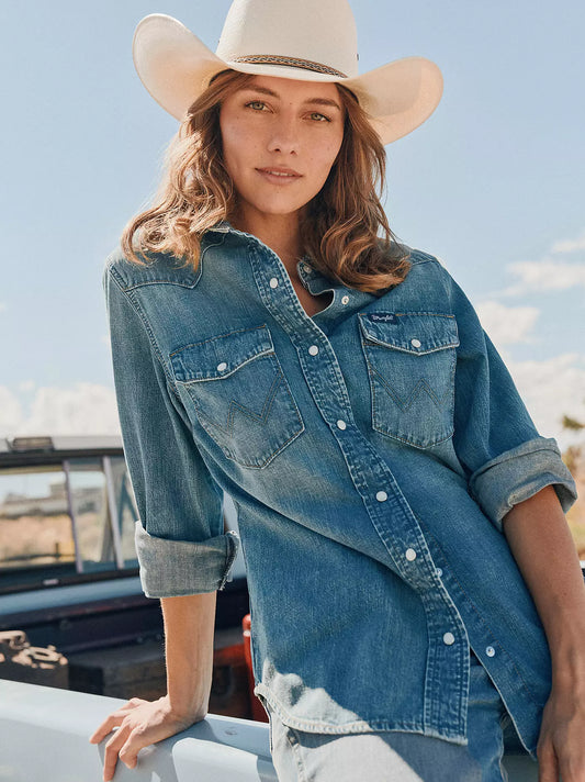Wrangler Ladies Tinted Denim L/S Shirt - 112373723