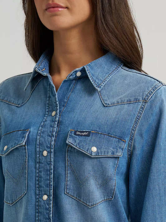 Wrangler Ladies Western Denim L/S Shirt - 112373748