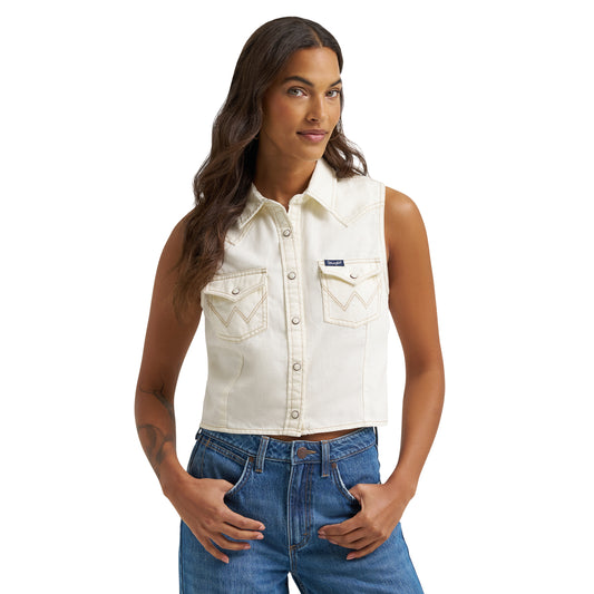 Wrangler Ladies Sleeveless Denim Snap Shirt - 112379493