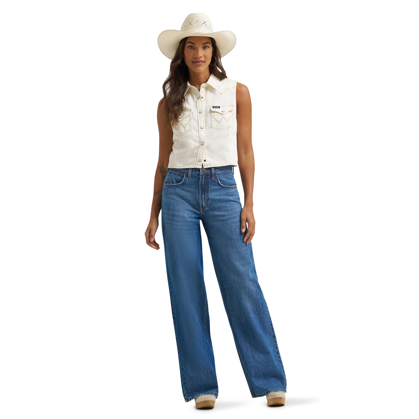 Wrangler Ladies Sleeveless Denim Snap Shirt - 112379493
