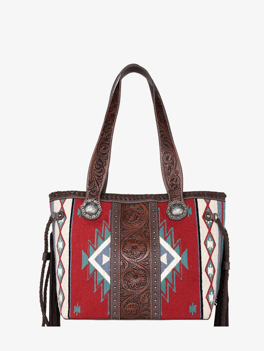 Montana West Aztec Tapestry Floral Embossed Carry Tote - Coffee - MW1211G-8317