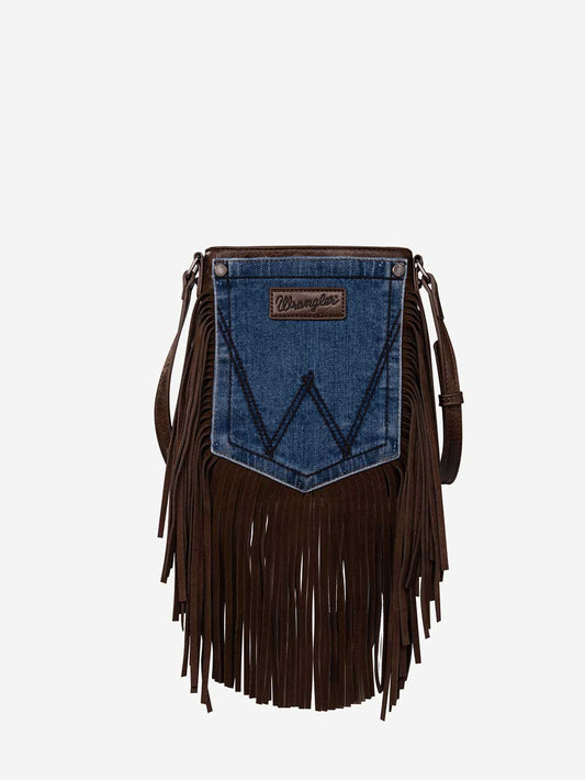 Wrangler Leather Fringe Jean Denim Pocket Crossbody Bag - WG448360CF